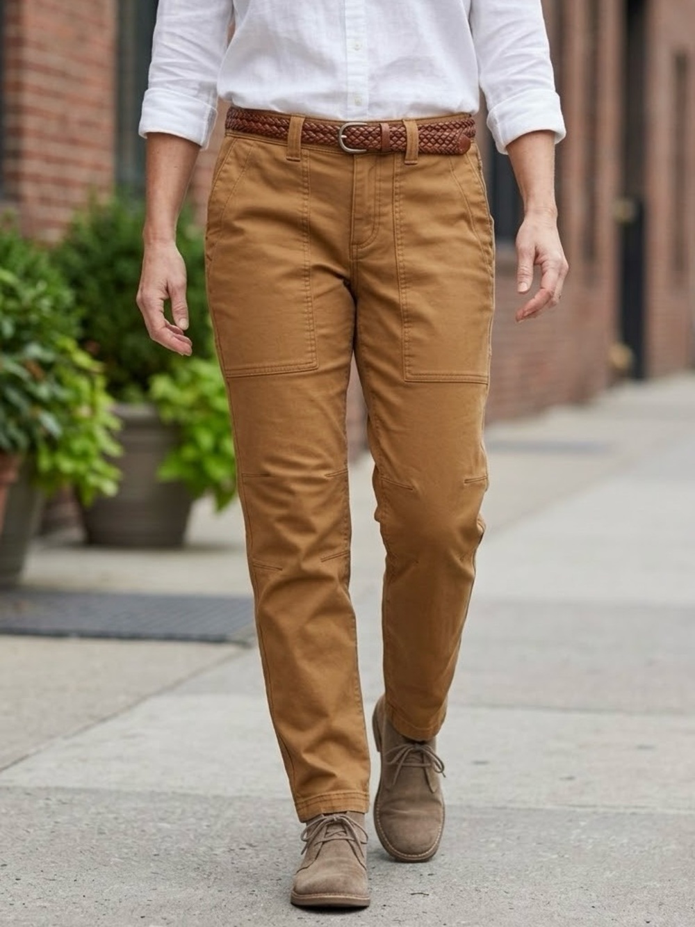 Duluth Trading Co Flex Canvas Cargo Utility Pants Tan Brown 8x29 Curvesetter